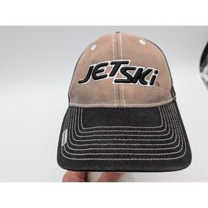 Kawasaki Jet Ski Hat Mens Black Tan Contrast Stitch Embroidered Baseball Cap
